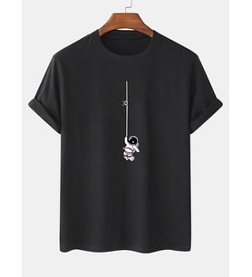 Unisex Mini Astranot Tasarım Basklı Tshirt (Siyah)