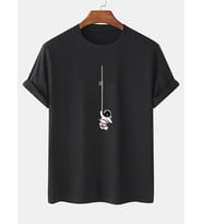Unisex Mini Astranot Tasarım Basklı Tshirt (Siyah)
