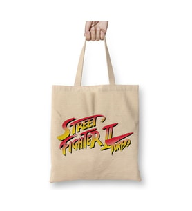 Street Fighter Beyaz Bez Çanta Uzun Saplı Alışveriş Çantası Plaj Çantası