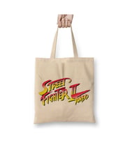 Street Fighter Beyaz Bez Çanta Uzun Saplı Alışveriş Çantası Plaj Çantası
