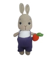 Mor Tulumlu Havuçlu Bal Yanak Tavşan Amigurumi Organik Oyuncak