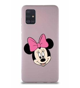 Samsung Galaxy A51 Soft Premier Kapak Minnie Mouse-C Tasarımlı Silikon Kılıf - Pudra (Şeffaf)
