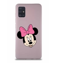 Samsung Galaxy A51 Soft Premier Kapak Minnie Mouse-C Tasarımlı Silikon Kılıf - Pudra (Şeffaf)
