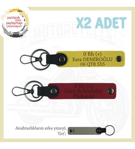 Motor Severlere Özel, İsim Plaka ve 0 Rh (+) Kan Grubu Yazılı x2 Anahtarlık Hediye, Kırmızı-Sarı-Gr (Çok Renkli)