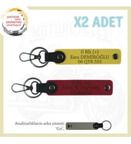 Motor Severlere Özel, İsim Plaka ve 0 Rh (+) Kan Grubu Yazılı x2 Anahtarlık Hediye, Kırmızı-Sarı-Gr (Çok Renkli)