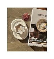 Bulut Oval Dekoratif Tabak Ve Lotus Çiçek İnci Toz Mum Set (Beyaz)