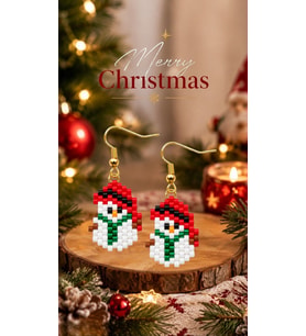 Miyuki Boncuk El Yapımı Minik Kardan Adam Küpe Yılbaşı Christmas Noel