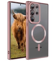 Galaxy S23 Ultra Kılıf Köşeleri Renkli Şeffaf Kamera Korumalı Magsafe Lüx Kılıf (Rose)