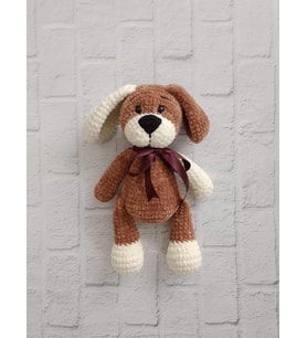 Kurdelalı Şirin Kahverengi Köpek Amigurumi Organik Oyuncak