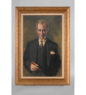 Çerçeveli Paspartulu Atatürk Tablo a248 (Gold)
