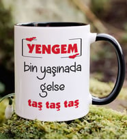 BK Gift Yengem Bin Yaşınada Gelse Taş Tasarımlı Siyah Kupa Bardak, Doğum Günü Hediye
