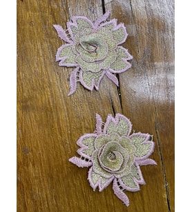 11X8 CM 2 Lİ KABARTMA NAKIŞ İŞLEME ÇİÇEK APLİKE ARMA APOLET YAMA DİKİŞ HOBİ MALZEMESİ (Pembe)