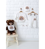 Pia Baby Premium %100 Pamuk 5’li Zıbın Set  İsme Özel Hastane Çıkışı Yenidoğan Bebek Hediyesi 5035-08 (Ekru)
