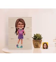BK Gift Kişiye Özel Kız Çocuk Karikatürlü Otantik Masaüstü Ahşap Palet Çerçeve-3 (Beyaz)