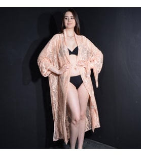 PAREDORA Yavruağzı Tül Dantel Kimono Pareo