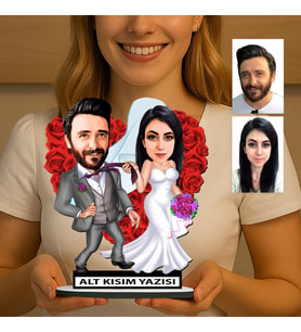 KİŞİYE ÖZEL SEVGİLİLER GÜNÜ HEDİYESİ GELİN DAMAT KARİKATÜR BİBLO FN38