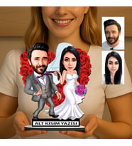 KİŞİYE ÖZEL SEVGİLİLER GÜNÜ HEDİYESİ GELİN DAMAT KARİKATÜR BİBLO FN38