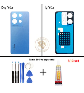 Infinix Note 30 Mavi Uyumlu Arka Kapak + Yapıştırıcı ve Vida Seti Arka Cam Batarya Pil Kapağı