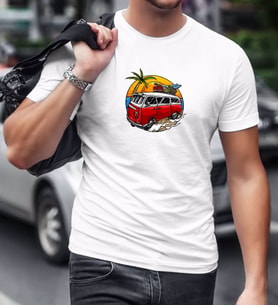 BK Gift Klasik Araç Tasarımlı Beyaz T-Shirt-1