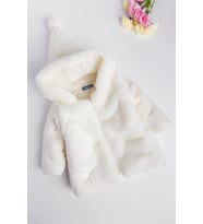 Kapüşonlu Krem Kız Bebek Peluş Mont