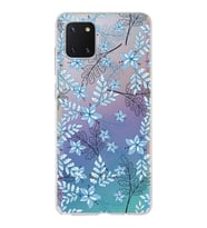 Samsung Galaxy A81 Uyumlu Kapak Floral Mavi Tasarımlı Şeffaf Silikon Kılıf
