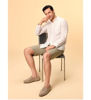 LCWAIKIKI Classic Bej Regular Fit Uzun Kollu Çizgili Keten Karışımlı Erkek Gömlek