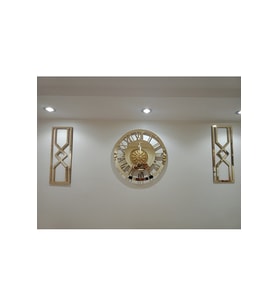 XL DEKORATİF ÖZEL TASARIM SAAT + YAN TABLO 3 LÜ SET Gold 50X50 - 25X60