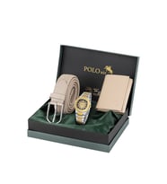 Polo Air Takvimli Erkek Kol Saati Örgü Esnek Kemer Mıknatıslı Cüzdan Vizon Gold Gümüş Renk PL-7066E3 (Siyah-Gümüş-Altın)