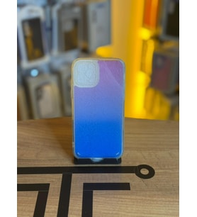 iPhone 11 Pro Uyumlu Parıltılı Desenli Renkli Şeffaf Silikon Kılıf (Mavi-Pembe)