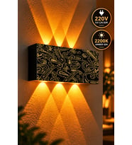 Siyah Gold Etnik Desenli 12W 2200K Amber Işıklı 3 Gözlü Yukarı Aşağı Dekoratif Duvar Apliği 16 cm