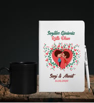 Sevgililer Gününe Özel Defter Kalem & Siyah Varil Kupa Hediye Seti 3