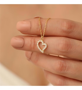 925 Ayar Gümüş Taşlı Açık Kalp Kolye (Gold)