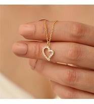 925 Ayar Gümüş Taşlı Açık Kalp Kolye (Gold)
