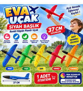 EVA Uçak Siyah Başlık 37 CM Renkli Köpük Planör Uçak Oyuncak 1 Adet