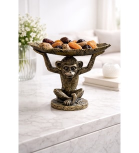 Dekoratif Maymun Biblo Tepsi – 23x15 cm – Modern Salon & Ofis Masa Üstü Anahtarlık / Sunumluk