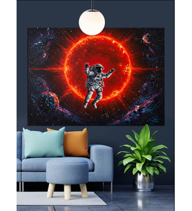 Kırmızı Işıkta Astronot Dekoratif Kanvas - Mdf Ahşap Tablo