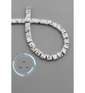 Hematit Doğal Taş Mat Benekli Beyaz Kare Kesim Çift Delik 6x6mm Dizi [AA]