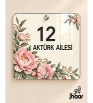 Kişiye Özel Kırık Beyaz Şakayık Desenli Pleksi Kapı İsimliği - İsim ve Kapı Numaralı 20x20 cm