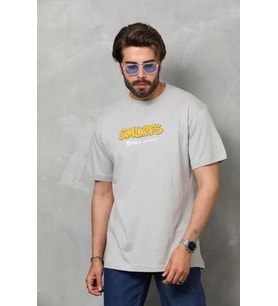 Unisex Basic Bisiklet Yaka Oversize T-Shirt - Gri