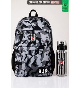Lisanslı Beşiktaş Kamuflaj Büyük Boy Lise Okul Çantası Ve Matara Seti