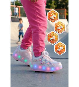 Walkway Kız Çocuk Beyaz Mor Şarjlı Işıklı Akıllı Bağcıklı Tekerlekli Paten Ayakkabı Yung