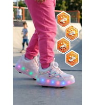 Walkway Kız Çocuk Beyaz Mor Şarjlı Işıklı Akıllı Bağcıklı Tekerlekli Paten Ayakkabı Yung