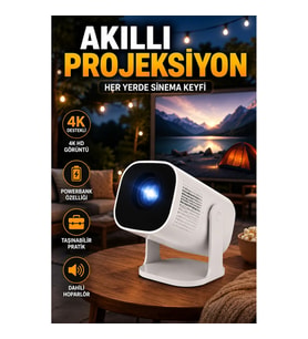 Akıllı Projeksiyon Powerbankli Taşınabilir Sinema Projektörü 1280x720 HD