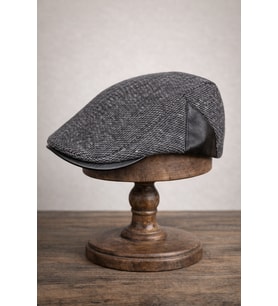 Deri Siperli Yün Karışımlı Erkek Flat Cap Kasket  Ayarlanabilir  Klasik Kış Şapkası (Gri)