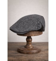 Deri Siperli Yün Karışımlı Erkek Flat Cap Kasket  Ayarlanabilir  Klasik Kış Şapkası (Gri)