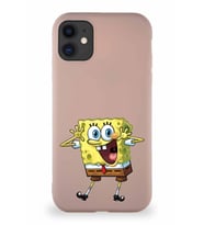 Apple iPhone 11 Soft Premier Kapak Sünger Bob Tasarımlı Silikon Kılıf - Pudra (Şeffaf)