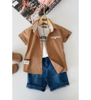 Miniğimin Cicileri Casual Style Kolyeli Erkek Çocuk 4 lü Takım - Sütlü Kahve