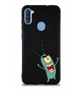 Samsung Galaxy M11 Soft Premier Kapak Plankton Tasarımlı Silikon Kılıf - Siyah (Şeffaf)