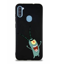 Samsung Galaxy M11 Soft Premier Kapak Plankton Tasarımlı Silikon Kılıf - Siyah (Şeffaf)