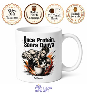 Protein Kahve Kupası Kaslı Sporcu Antrenman Öncesi Enerji Bardak Hediye